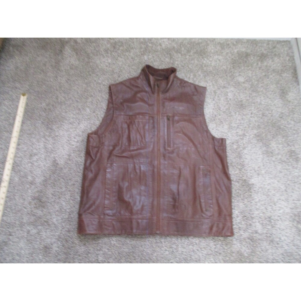 Orvis Munitions Leather Hunting Fishing Vest Brown Cargo Men’s XL